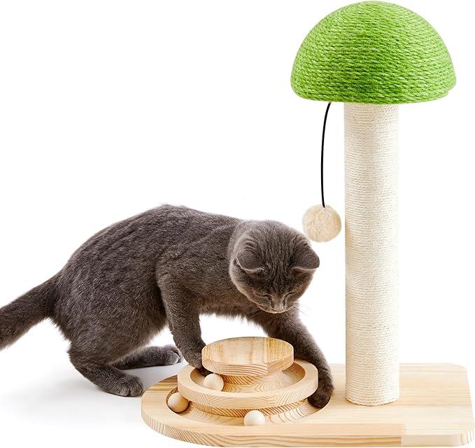 Klorestativ med lekeball til katt formet som rød sopp med prikker