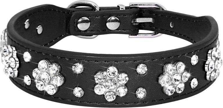 hundehalsbånd med strass og blomster